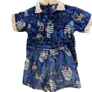 ‎Carnegie vintage blue fish print swim ensemble